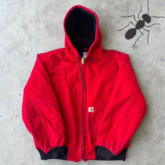 Vintage Y2K red Carhartt quilted hooded work wear jacket - Picture 1 of 10
